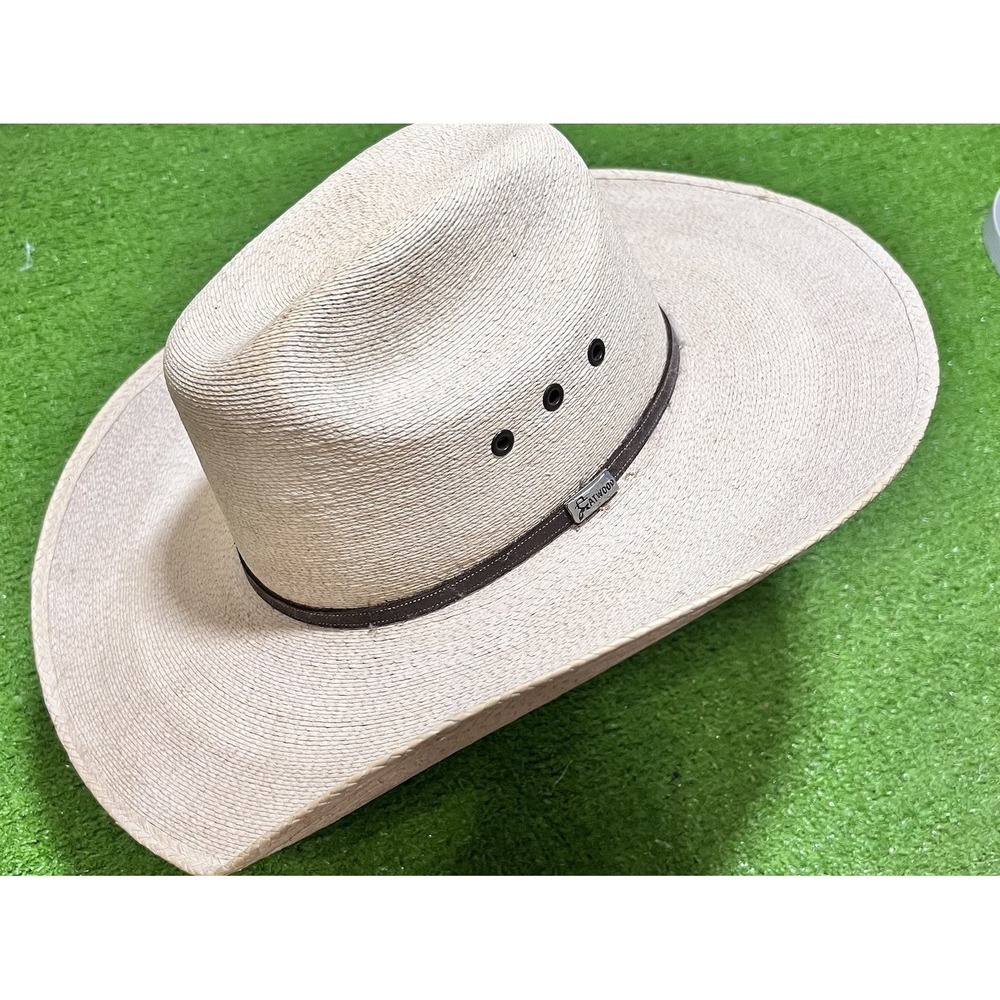 Vintage Atwood Cowboy Hat 7 1/4 7X Hereford Low Crown Lng Oval Leather Logo Band - Picture 3 of 10